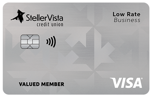 Silver business credit card from StellerVista Credit Union with contactless payment feature.