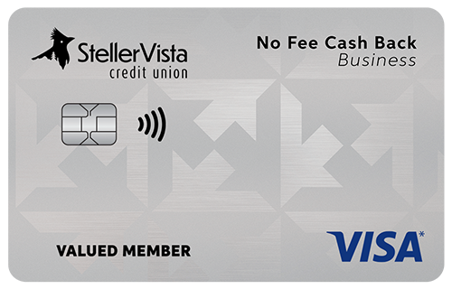 Silver business credit card from StellerVista Credit Union with no fee cash back feature.
