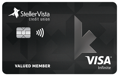 StellerVista Credit Union Visa Infinite card with contactless payment feature.