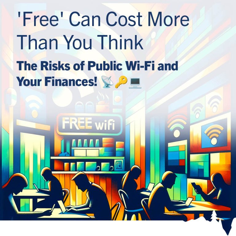 Illustration depicting the risks associated with using free public Wi-Fi services.