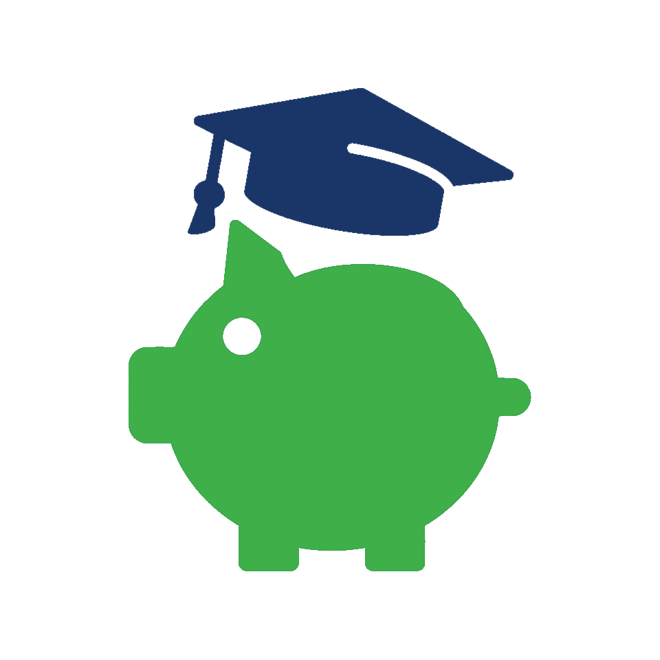 Green piggy bank with a blue graduation cap on top, symbolizing the power of knowledge.