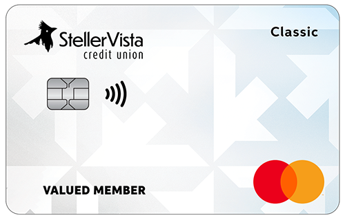 StellerVista Credit Union Classic Credit Card featuring a chip and contactless payment symbol.